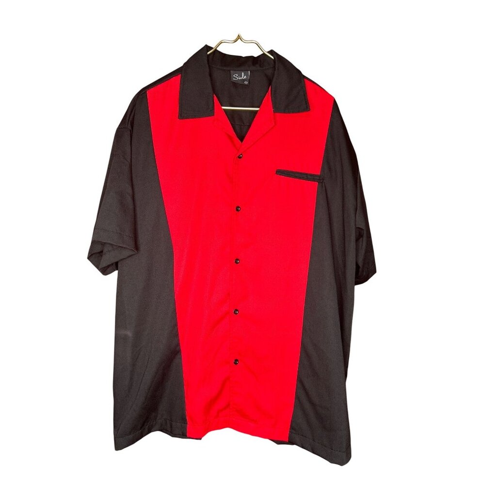 Vintage Style Black & Red Bowling Shirt By Sivle 3X Short Sleeve Button-Up